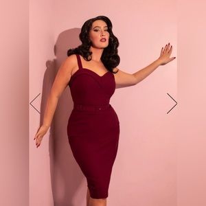 Vixen Micheline Pitt “Maneater” Sweetheart Wiggle Dress in Burgundy
